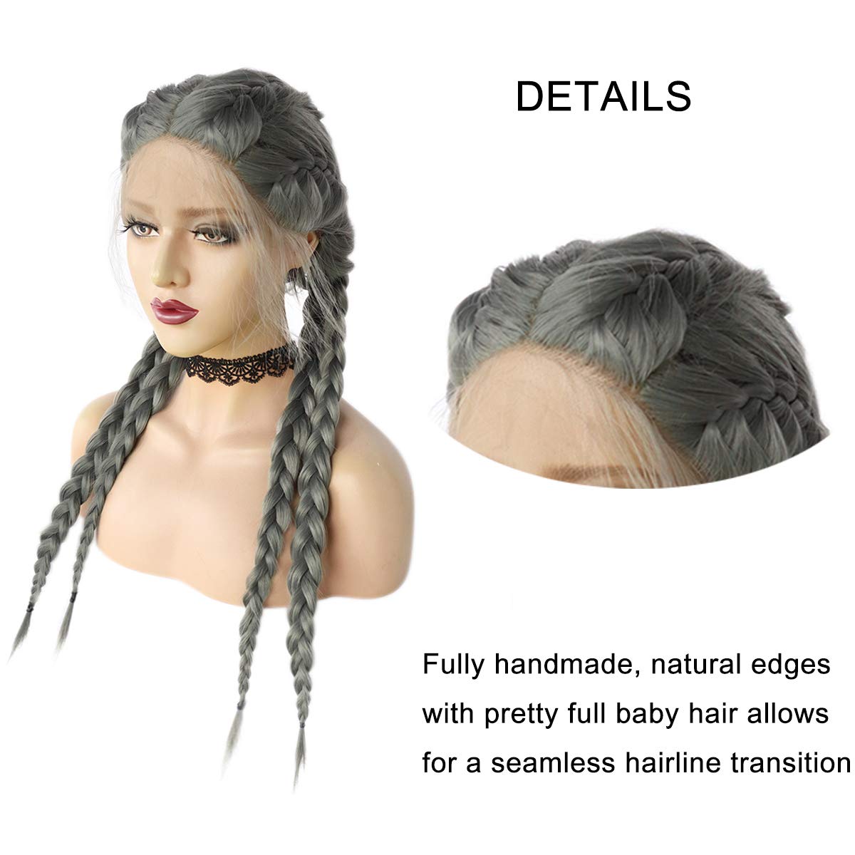 22” GREY braided lace front wig * NEW* Salt Pepper Gray Lace Front Wig: Crimped Yaki Hair - Etsy main image 4