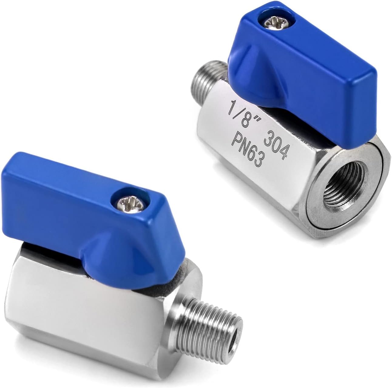 QWORK Stainless Steel Mini Ball Valves with 1/8" NPT Threaded, Pack of 2 Mini Ball Valves Male and Male Threads
