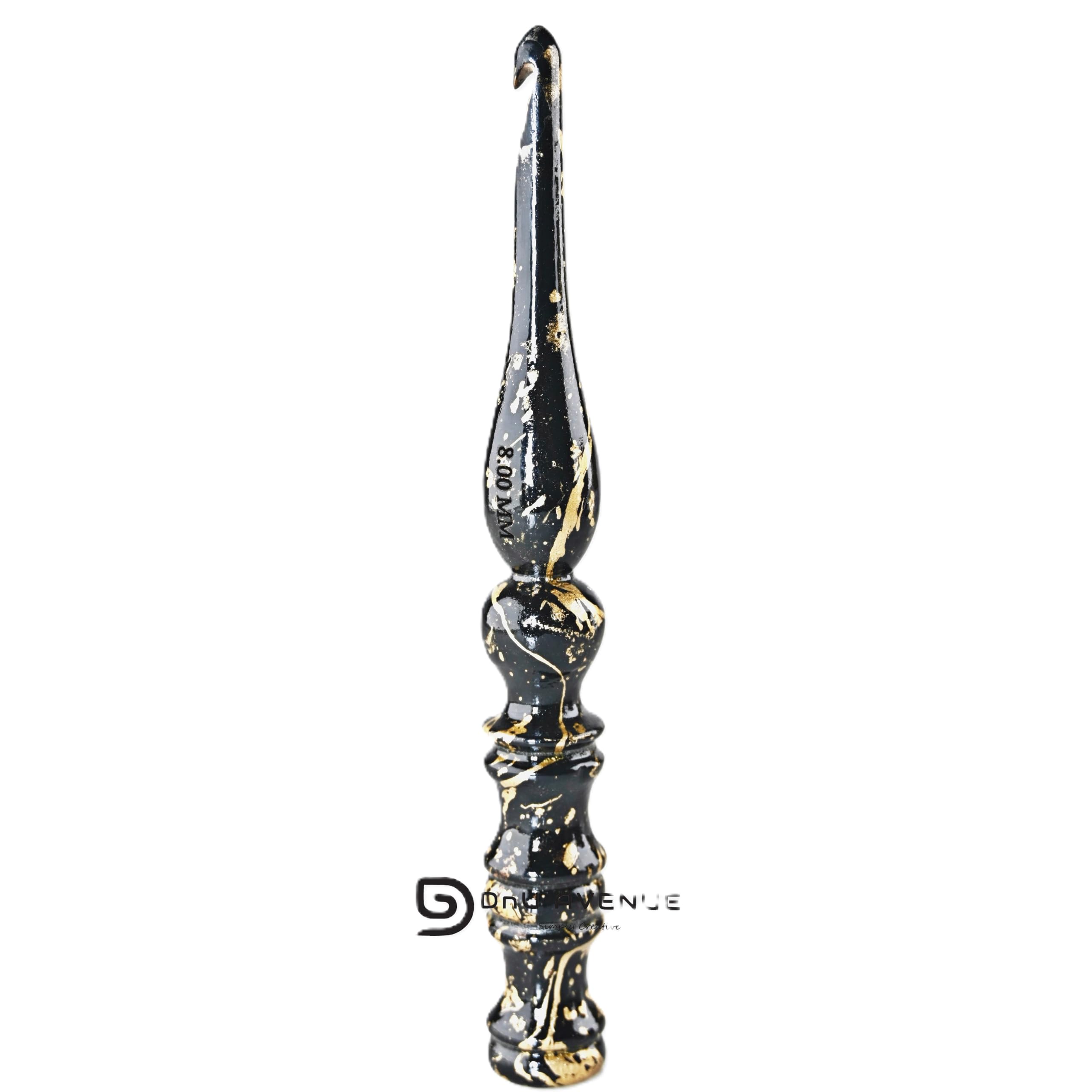 Set di 1 uncinetto ergonomico in legno, fatto a mano, per mani artritiche, sostenibili e leggeri, in legno di sheesham (8,0 mm, nero dorato)