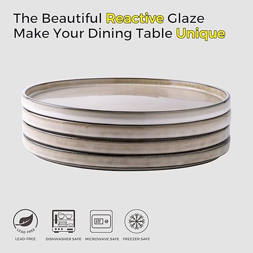 Miniatura 2 de GBHOME Juego de 4 platos de cerámica redondos de cerámica reactiva de 8.0 pulgadas, juego de platos modernos para cocina, microondas y lavavajillas,