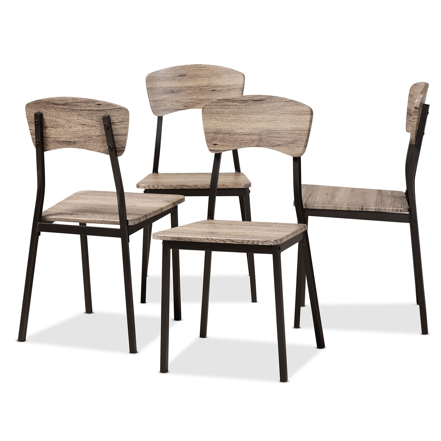 Baxton Studio Marcus Modern Industrial Oak Brown Finished Wood and Black Metal 4-Piece Dining Chair 