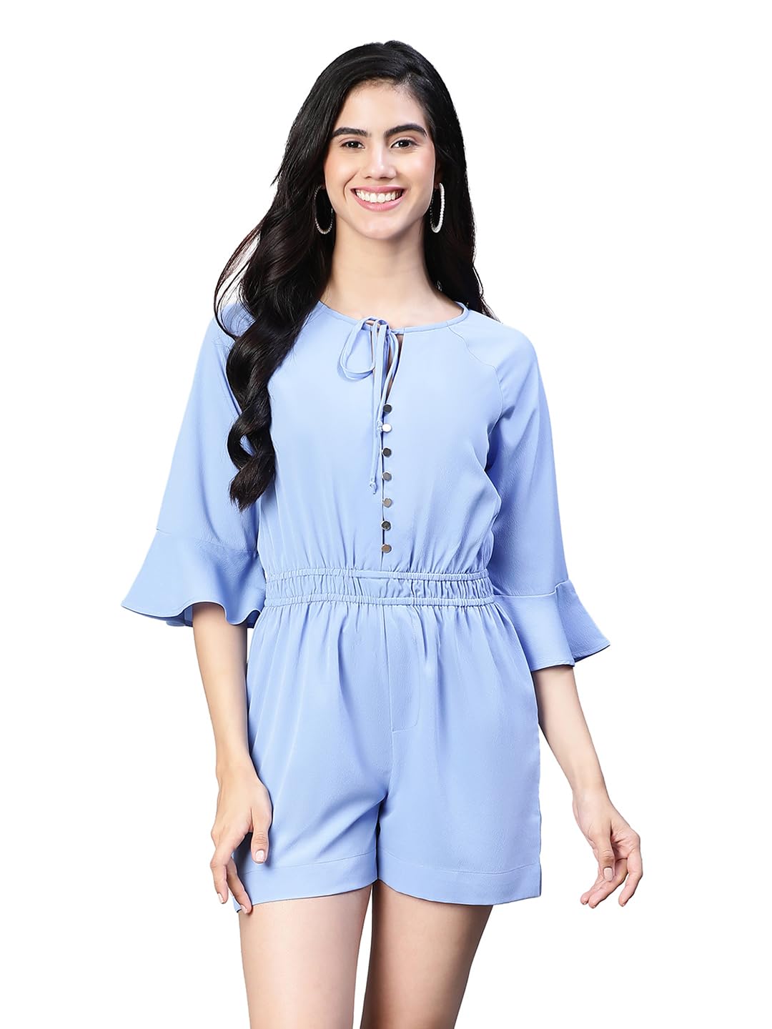 oxolloxo Women Floral Print Elasticated Button Closure Tie-Up Playsuit-picture-35