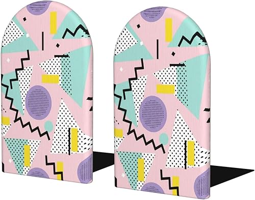 Wood Bookends for Shelves, Retro 80s Decorative Non-Slip Book Holder/Stopper/Stands for Office Home Decor, Aesthetic Book Ends, Desk Organizers,