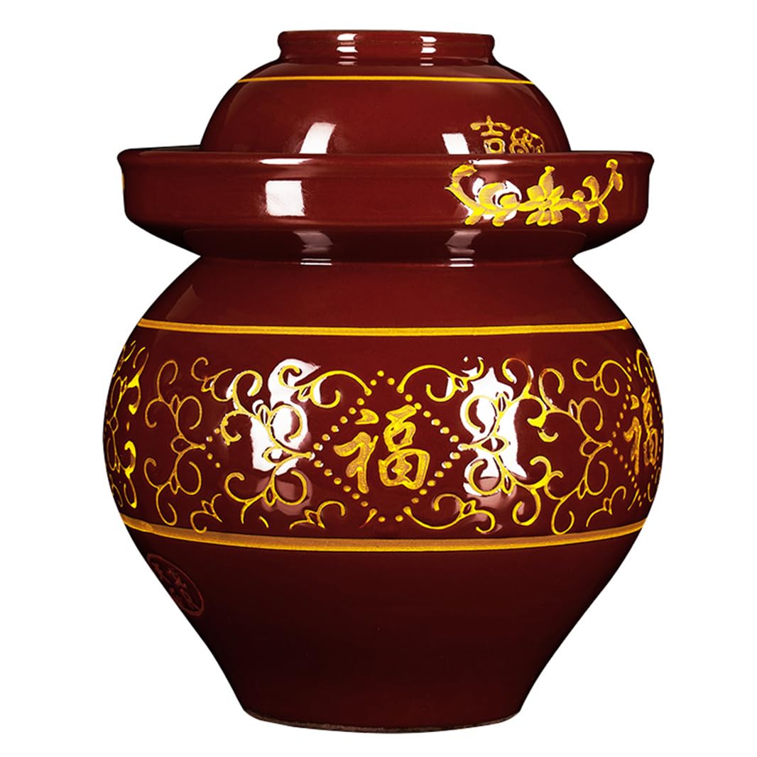 VHJdtE Ceramic pickling jars, Large Traditional Chinese Porcelain Crock, Fermentation with Water Seal Airlock Lid(8kg)