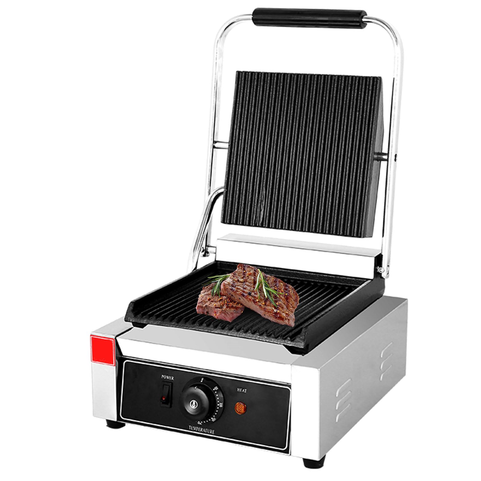 Komercyjny elektryczny grill do panini – kanapki z powłoką zapobiegającą przywieraniu, kontrola temperatury na śniadanie i hamburgery – idealny do domu (Single)