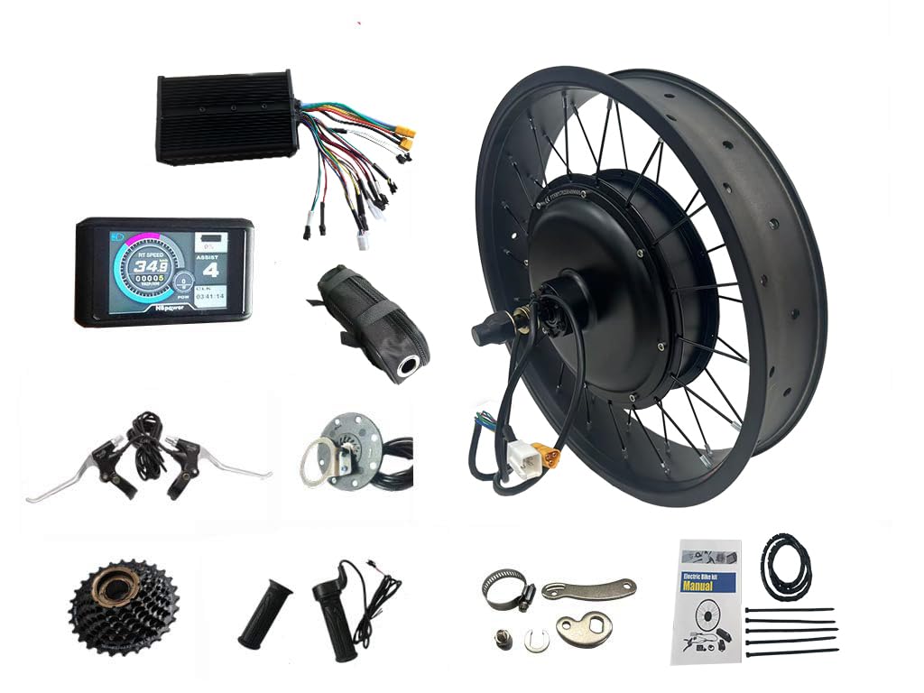 Fat Electric Bike Kit 60V/72V 2000W Fat tire Snow Bike Rear Wheel Hub Motor Kit with Dual 45A sine Wave Controller, TFT UCK1 Color Display,7-Speed 