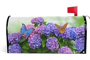 ALAZA Hydrangea Flowers with Butterflies Mailbox Wraps