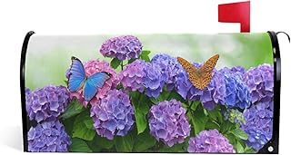 ALAZA Hydrangea Flowers with Butterflies Magnetic Mailbox Cover MailWraps Garden Yard Home Decor for Outside Oversized-25.5