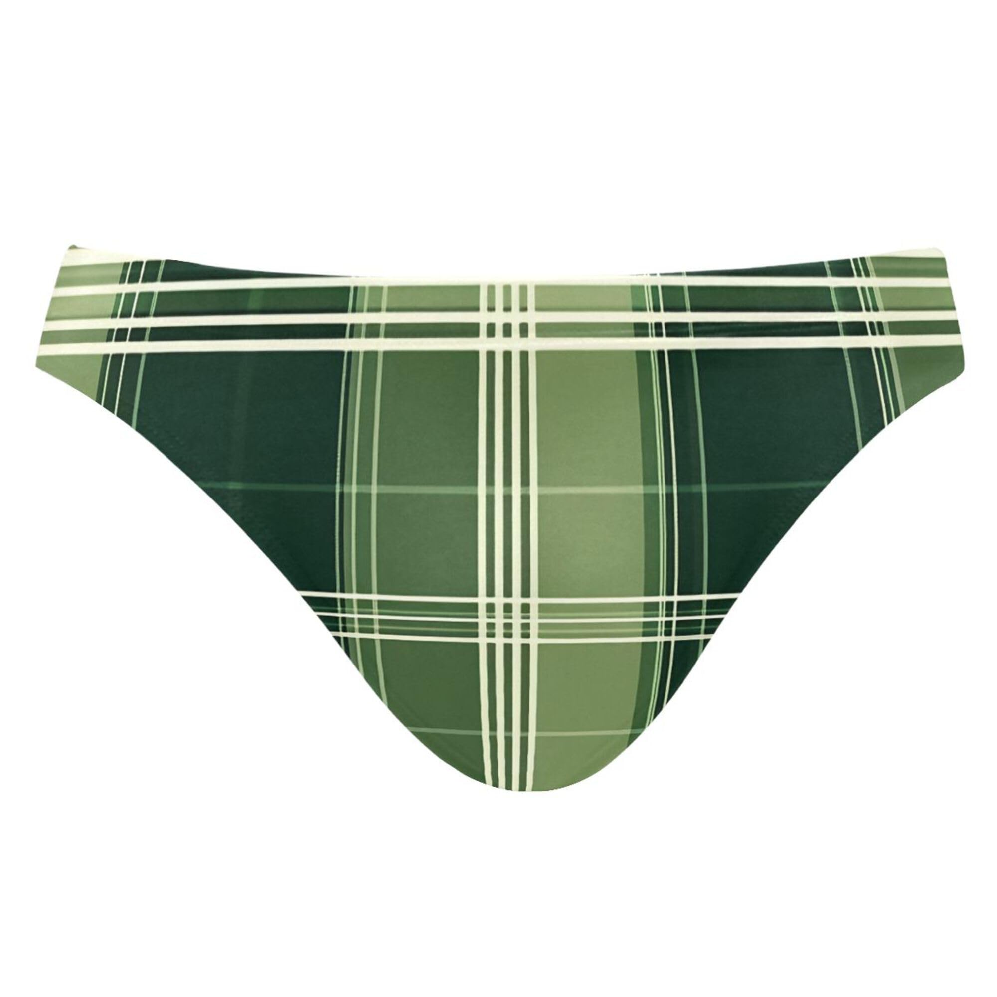 Green Buffalo Check Plaid Mens Swimwear Swim Briefs Bikini Swimsuit for Summer Beach L B0404280