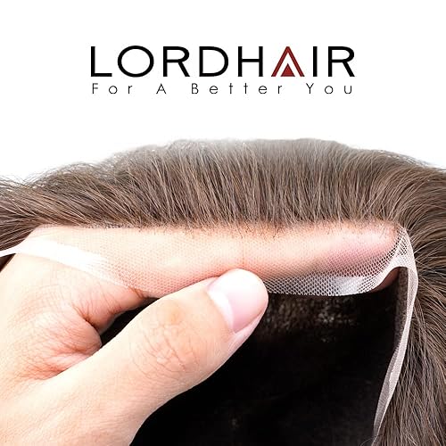 Miniatura 9 de Lordhair Toupee para hombres postizos de encaje franceses, tamaño base, 7.1 x 9.0in, sistema de reemplazo de cabello para hombres (18)