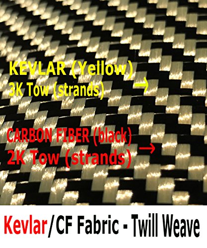 (1 Ft -25 Ft Rolls) Karbxon - 12 In - Carbon Fiber Aramid Fabric - Yellow - 3K - 240G/Meter - Twill Weave - Advanced Cloth Fabric - Rolled 12” Wide Hemmed Fabric For Repair, Drones, Rc & Diy Projects #TOP2