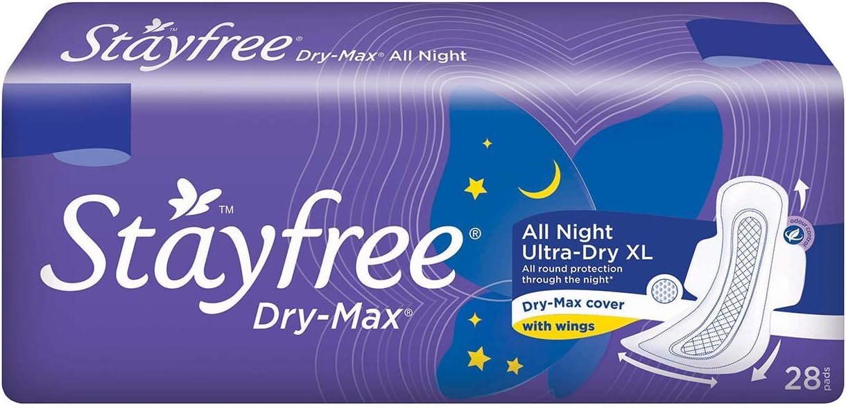 Stayfree Dry Max All Night Sanitary Napkins, 28 Pieces