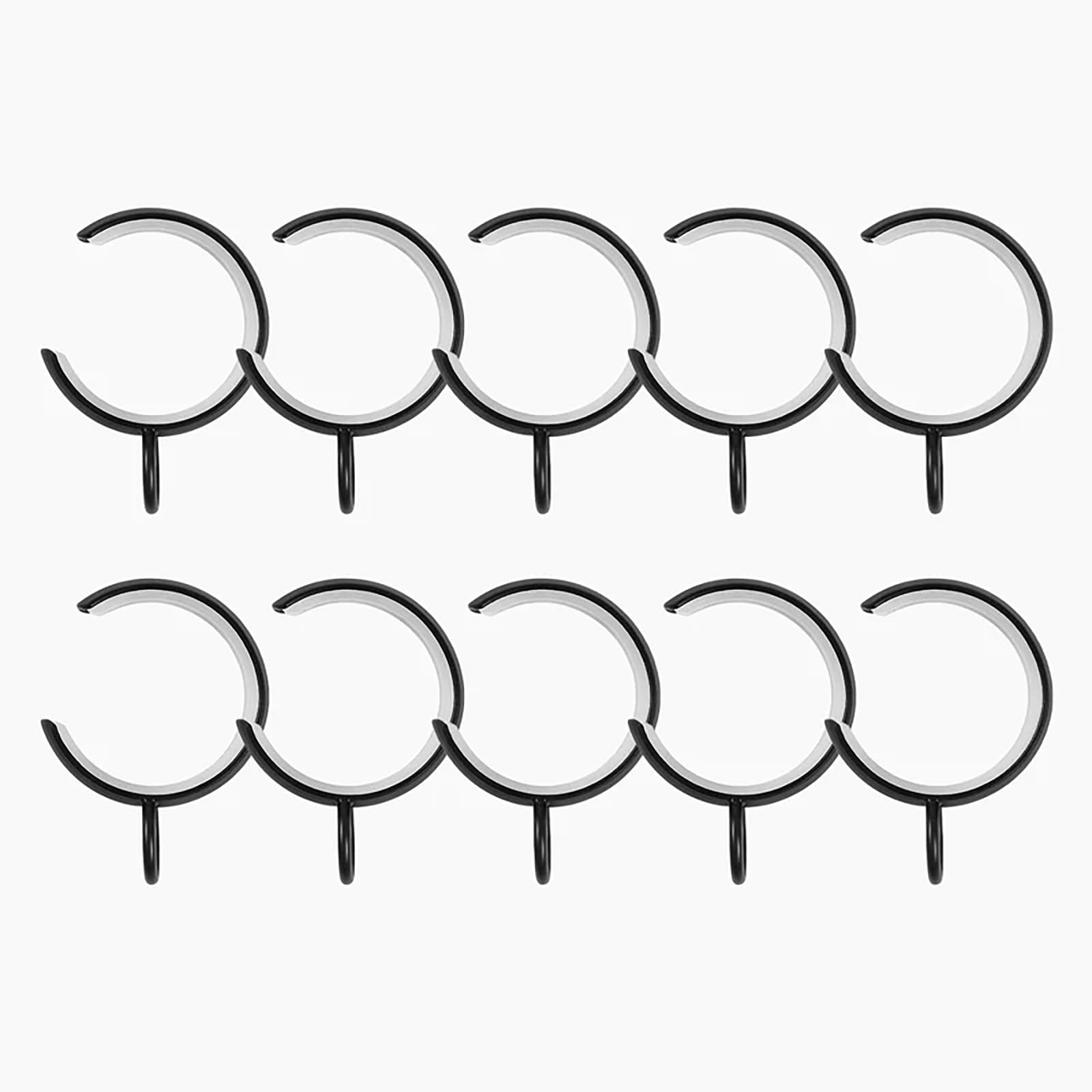 TWOPAGES 10 Pcs C Shaped Bypass Matte Black Curtain Rings