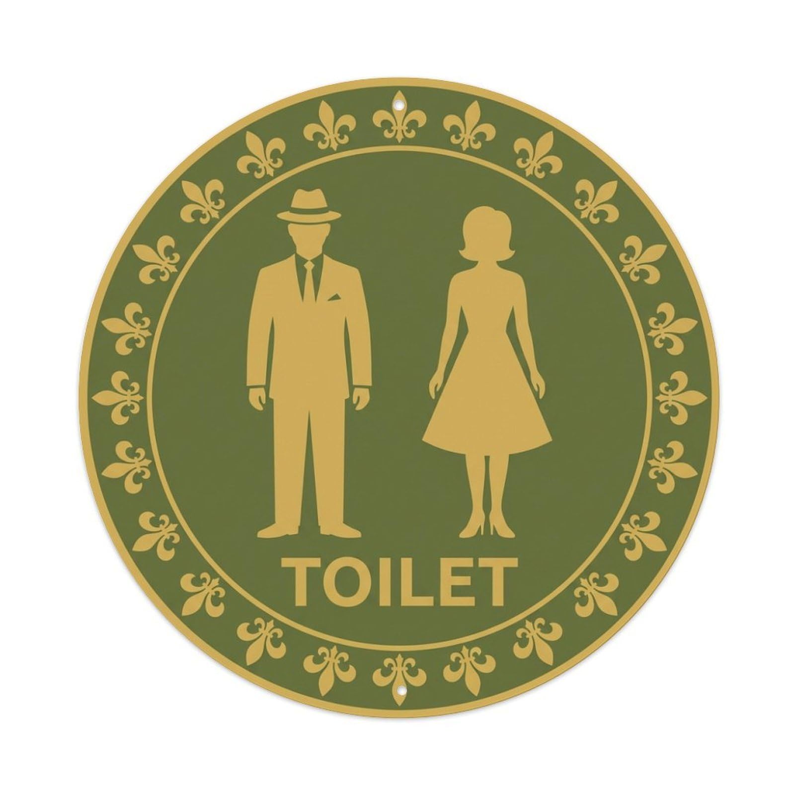 Restroom Notice Toilet Olive Gold Fleur De Lis Metal Tin Sign