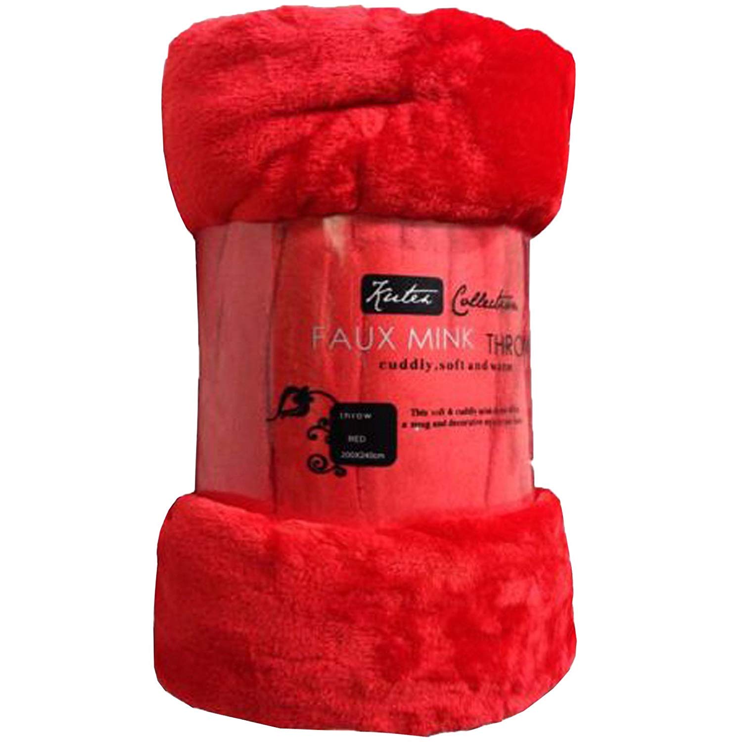 Amber Linen Luxury Mink Faux Fur Throws, Plain Fleece Super Soft Blanket Sizes (RED, SINGLE)