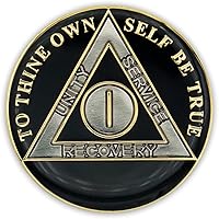 Vista 2 de Moneda de sobriedad de 1 año Ficha de aniversario de recuperación de chip AA Triplate (negro)