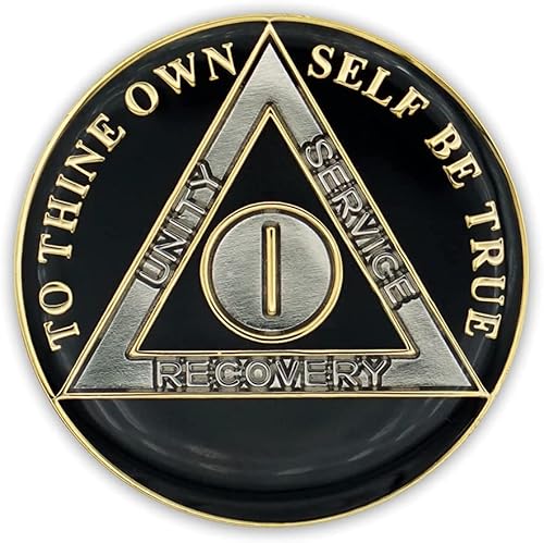 Miniatura 2 de Moneda de sobriedad de 1 año  Ficha de aniversario de recuperación de chip AA Triplate (negro)