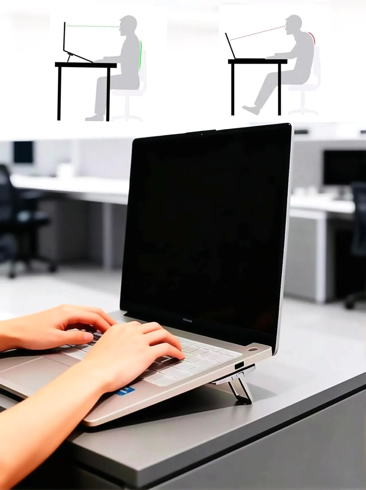 2 soportes para laptop, almohadilla de refrigeración portátil para laptop, soporte de teclado de metal plegable, mini pilar de teclado (plateado, dos engranajes)