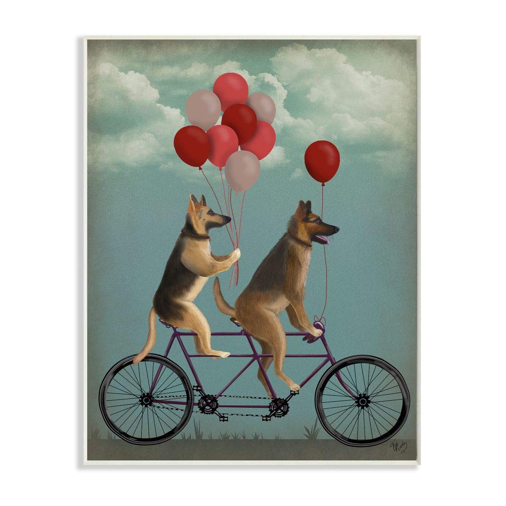 Stupell Industries German Shepard Dogs On Bicycle with Balloons Wall Plaque, 10 x 15, Multi-Color