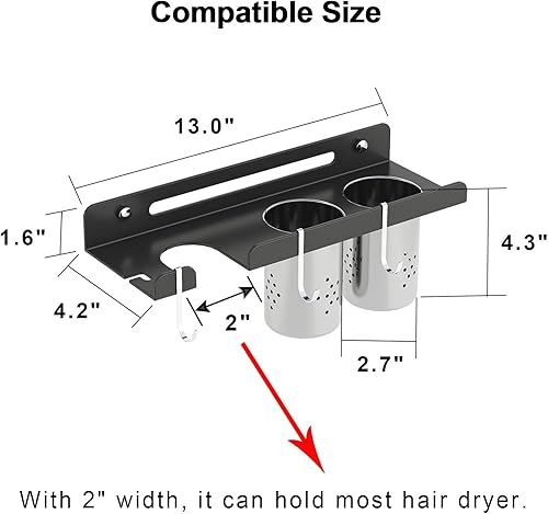 Miniatura 5 de Soporte de pared para secador de pelo para estante de baño, 2 niveles organizadores de baño para secador de pelo supersónico Dyson, soporte para