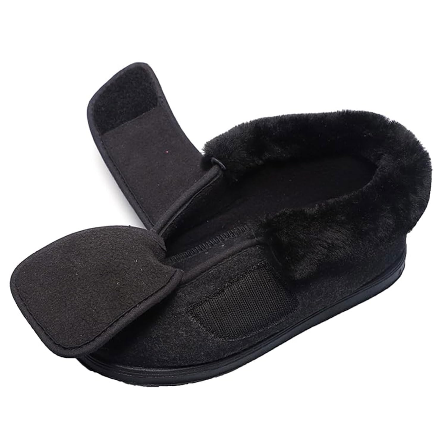 Warm Breite Schuhe Plüsch Gefüttert Für Geschwollene Füße Winter Diabetiker Hausschuhe Damen Extra Weit mit Klettverschluss Verstellbare Drinnen und Draußen Rutschfeste Sohle Bequem Memory-Schaum
