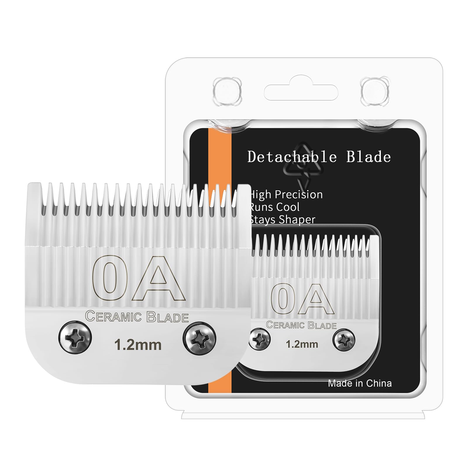 0A Ceramic Carbon Injection Detachable 1.2mm Scissors Blade Compatible with Ainds, Oster A5, Wahl KM-10 and Other Series Clippers,Size 0A, 3/64 -Inchcut Length Chrome Plated（1.2mm）