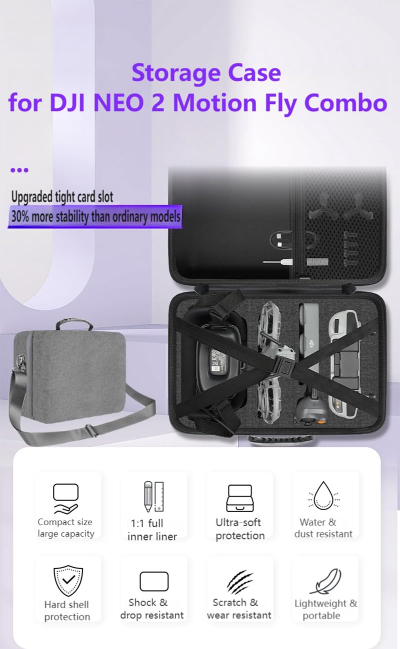 Futerał kompatybilny z DJI Neo 2 Motion Fly More Combo - pasuje do pilotów gogli N3/ 3/2 i RC Motion 3 i RC 2/ N3/ N2/ N1/ FPV 3, Czarny, Przenośna, mocna torba transportowa