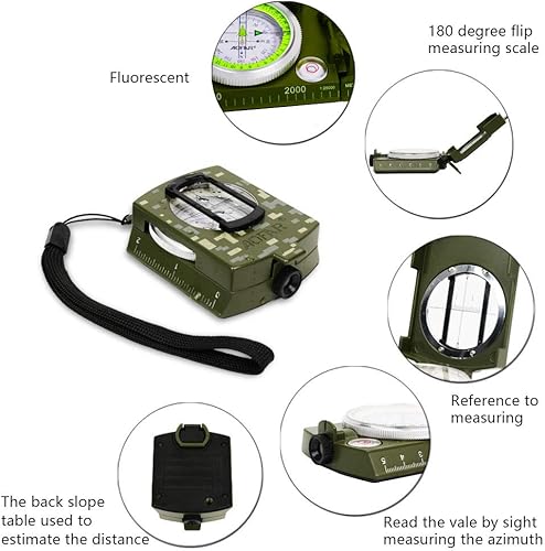 Miniatura 4 de AOFAR Brújula militar y arrancador de fuego AF-4580/381 Lensatic Sighting, kit de supervivencia, calculadora de distancia de medida impermeable y a