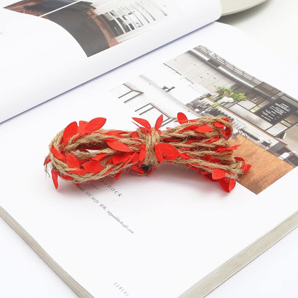 Oligitdi Leaf Rope Natural Hessian Jute Twine Rope Burlap Ribbon DIY Craft Vintage for Home Wedding Party Decor (5m. Green and Red. Set of 2) 1