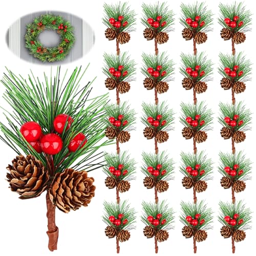 20er Künstliche Tannenzweige Künstlich Klein Deko Zweige Weihnachten Weihnachtsdeko Tannenzweige Weihnachtszweige Deko Künstliche Zweige Weihnachten Tannenzapfen Zapfen Pinienzapfen Stechpalme