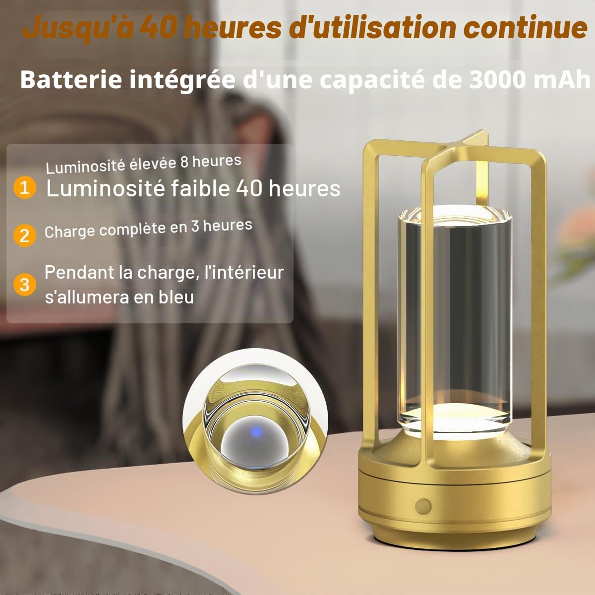 Hapfish Lampe de chevet tactile sans fil LED，Batterie de 3000mAh, 2pcs | lumiere bureau rechargeable usb, 3 températures de couleur, luminosité réglable, pour chevet, restaurant, exterieur, chambre