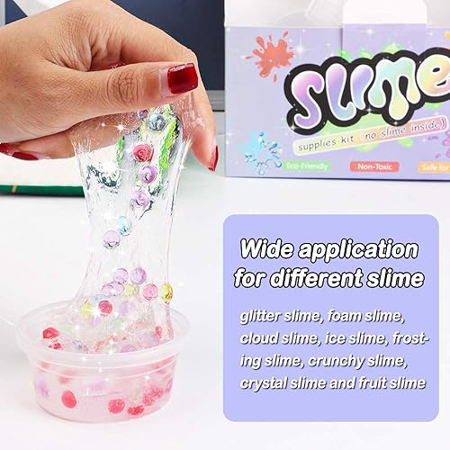 Miniatura 4 de Kit de suministros de slime, paquete de 162 unidades para hacer limo para niños y niñas, incluye bolas de espuma, purpurina, cuentas de pecera,
