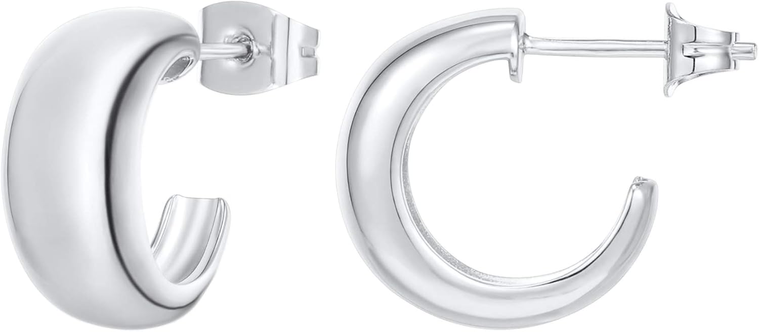 PAVOI 14K Gold Plated Thick Dome Huggie Earrings for Women - 925 Sterling Silver Posts Small Wide Round Hoop Earrings