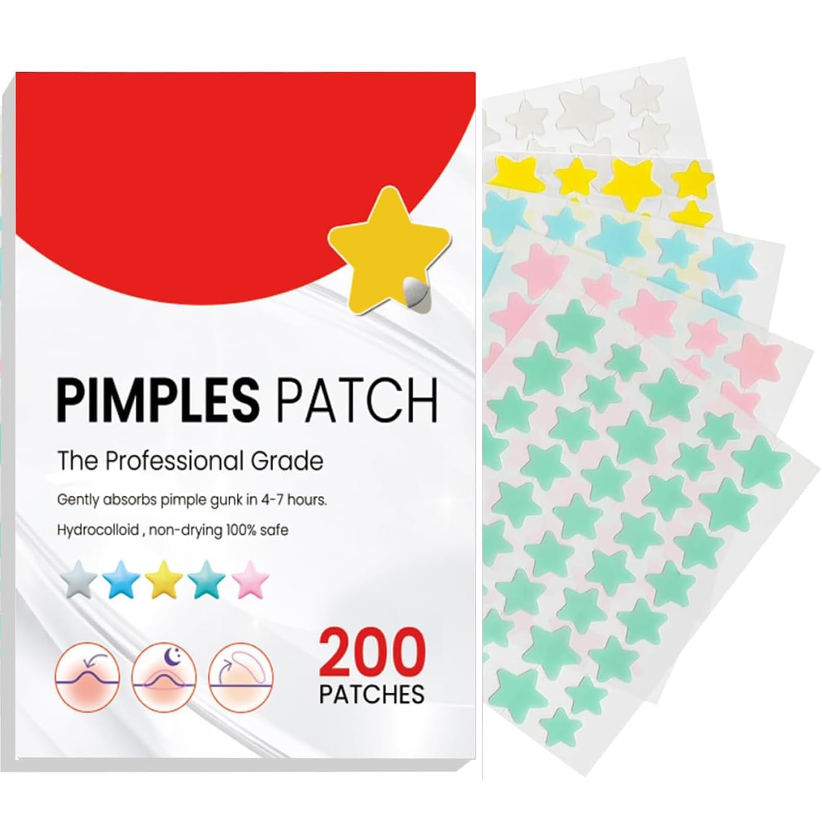 200 PCS Pimple Patches Stars, Hydrocolloid Acne Patches, Spot Patches, Hydrocolloid Patches for Pimples Blemishes