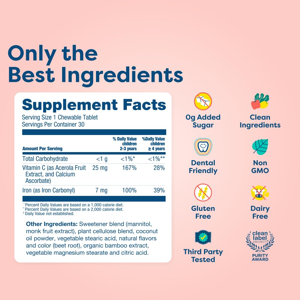 Hiya Iron Supplements for Kids, Chewable, Vitamin C, Non-GMO, 30 Count — Amazon image 7