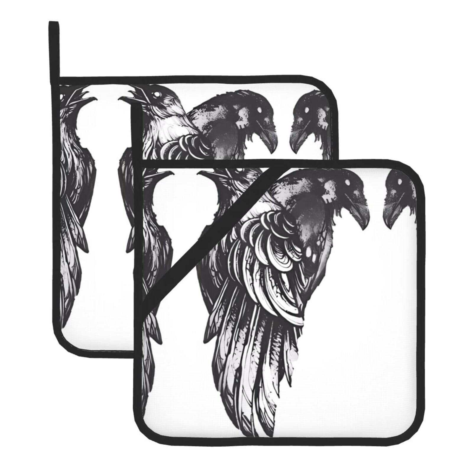 WHJSSF Ravens Prints Square Pot Holders - Heat Resistant Kitchen Trivets 2-Pack - Waterproof Covers for Hot Dishes, Oven & Grill with Hanging Loop