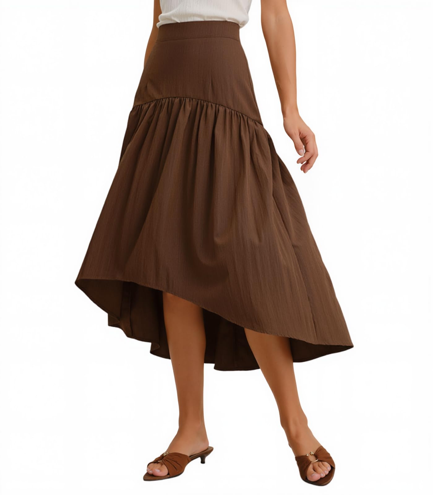 RIHOAS Womens High Waisted Midi Skirts A Line Pleated Skirt Back Zipper Vintage Ruched Retro Fall Long Skirt