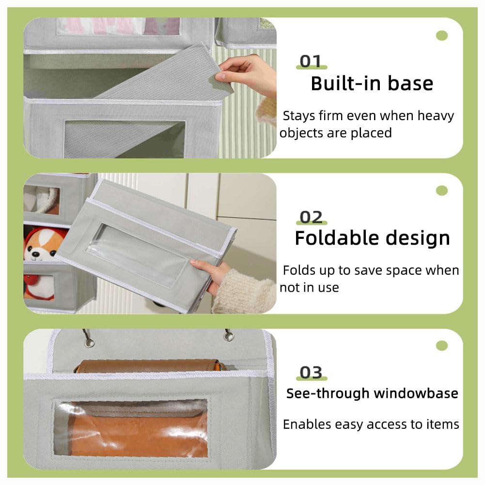Hängeorganizer mit Transparenten Fenstern 2 Packungen, Faltbares Design, für Tür Bad Kinderzimmer Wohnzimmer Schlafzimmer(Size:5-Layer,Color:grau)