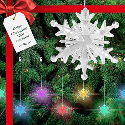Guirnalda iluminada de copo de nieve que cambia de color, decoración colgante con 9 LED copos de nieve de 4 pulgadas y 6 pies de ancho Cover