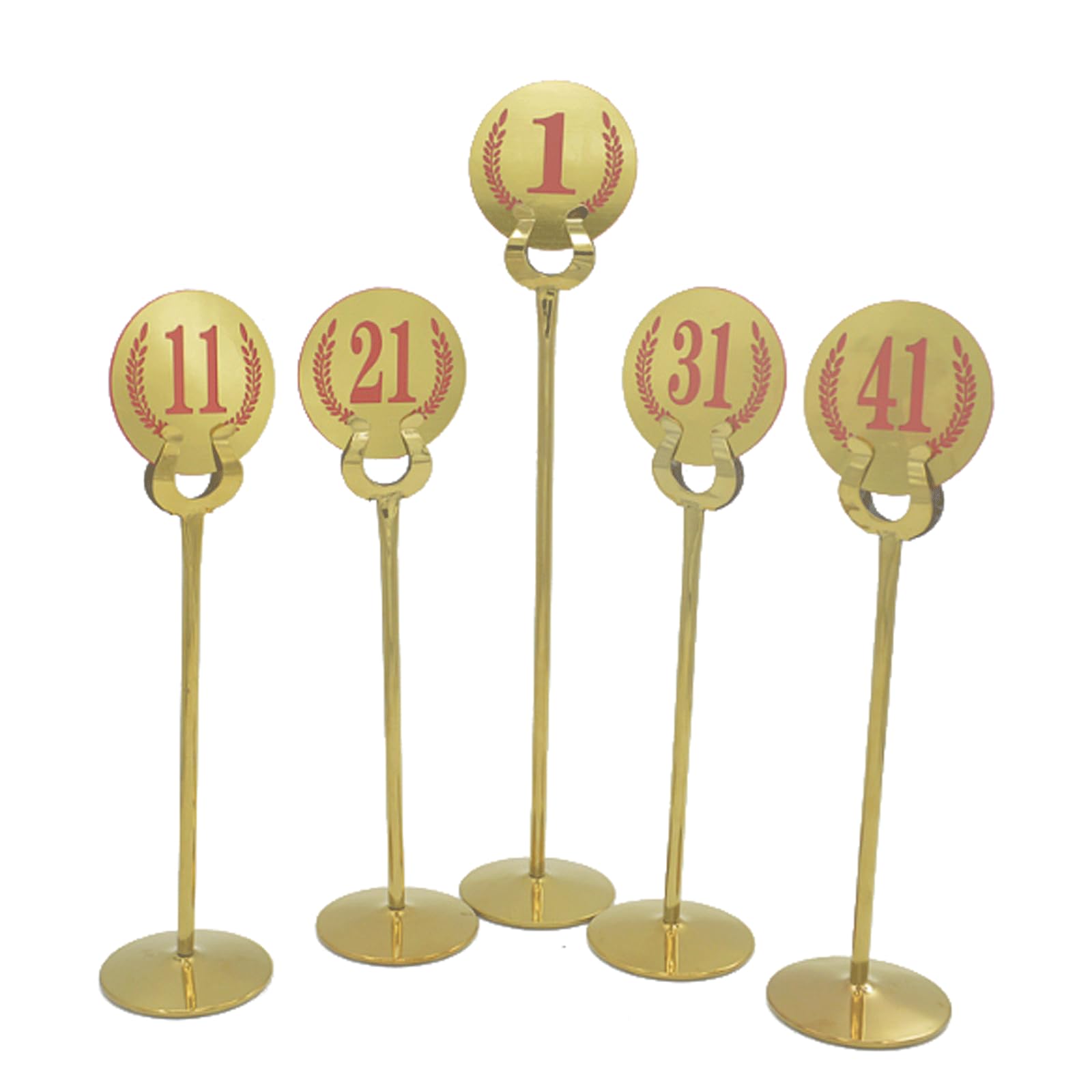 SaryEdge Stainless Steel Long Stem Table Card 10 Pcs Holder Round Seating Cards Table Number Holder Metal Card Clamp for Dinner Parties,Gold-45616,Gold-45616