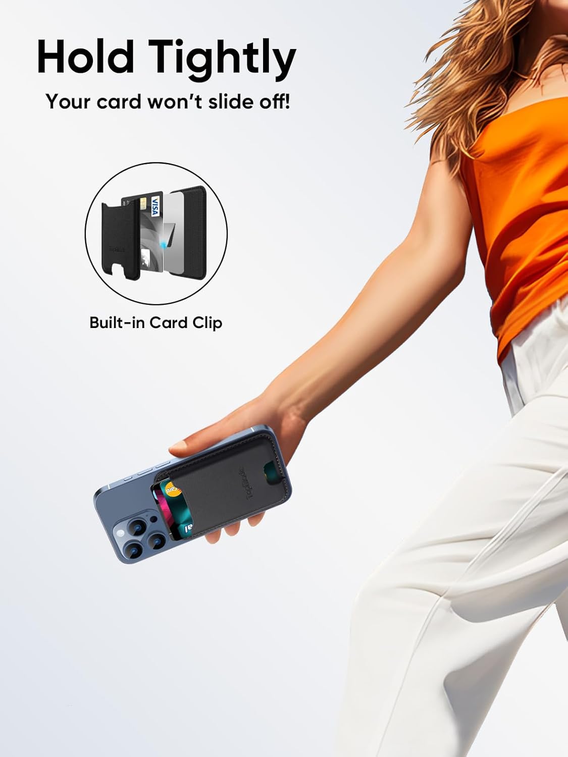 TopMade Phone Card Holder, Premium Leather Phone Wallet Stick on, Stronger 3M Adhesive Credit Card Holder for Back of Phone Case, iPhone, Samsung, and Android, RFID Blocking, Fit 4 Cards, Black - Image 5