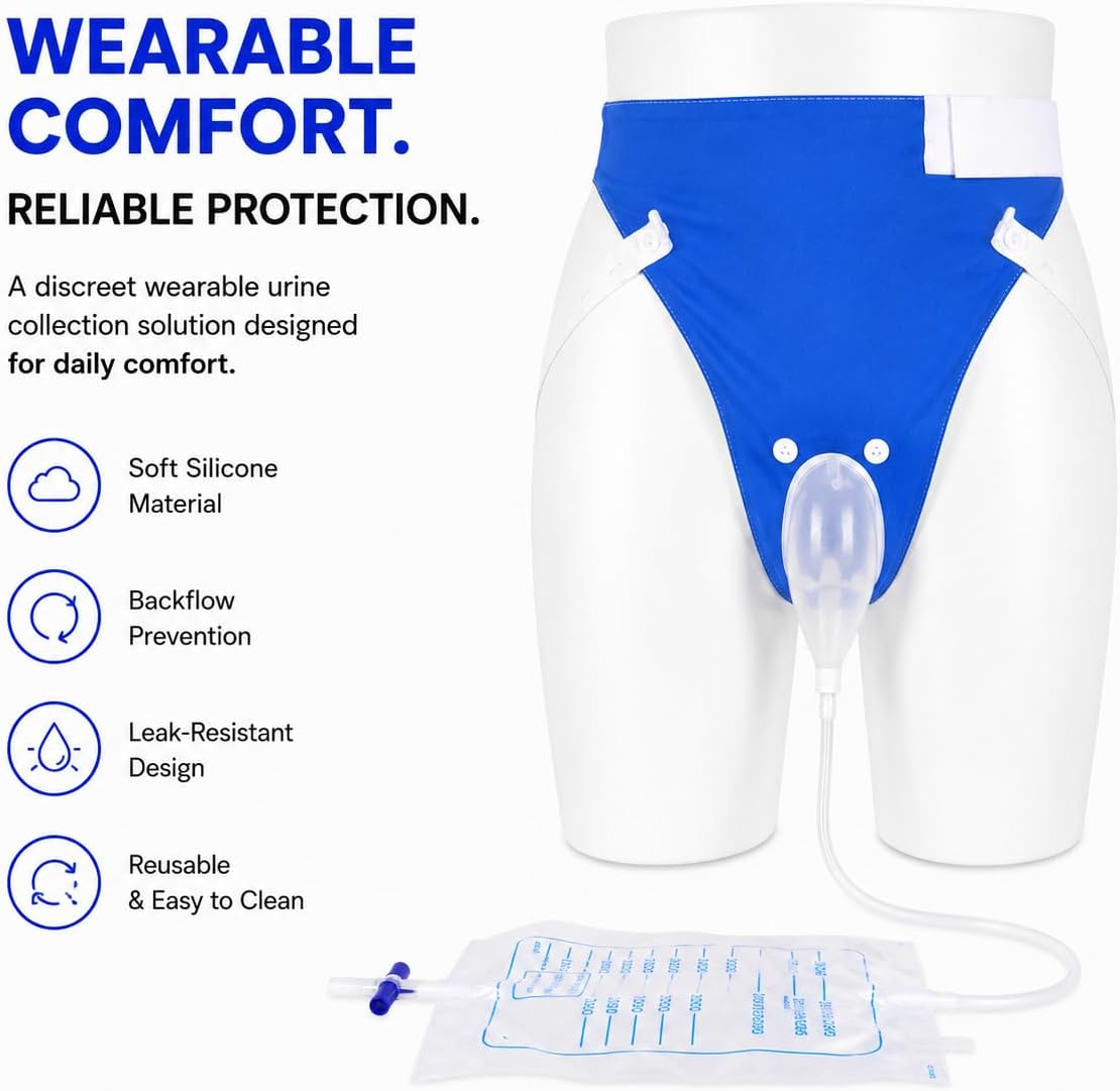 External Catheter for Men,Reusable External Urine Collection System, Wearable Male Catheter Kit, Portable Incontinence Urinal Device with 1000ML/2000ML Large Urine Bags (Elder Men)