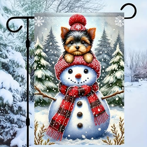 Image of BlissYard Garden Flag Snowman Pine Trees Winter 12x18 Inch Polyester