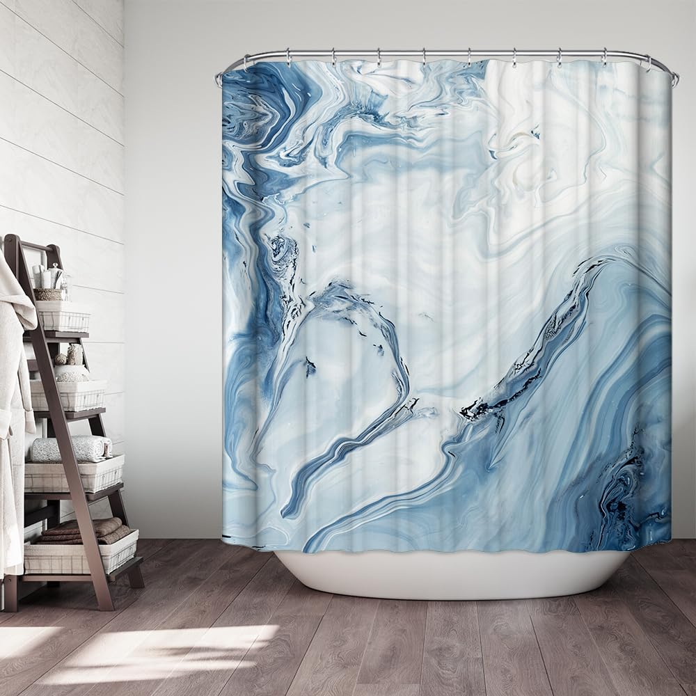 HORIWE Shower Curtain Waterproof Mould Mildew Resistant Washable Bathroom Curtain Decor with Marble Pattern Shower Curtains with 12 Hooks & Lead Strip - Image 3