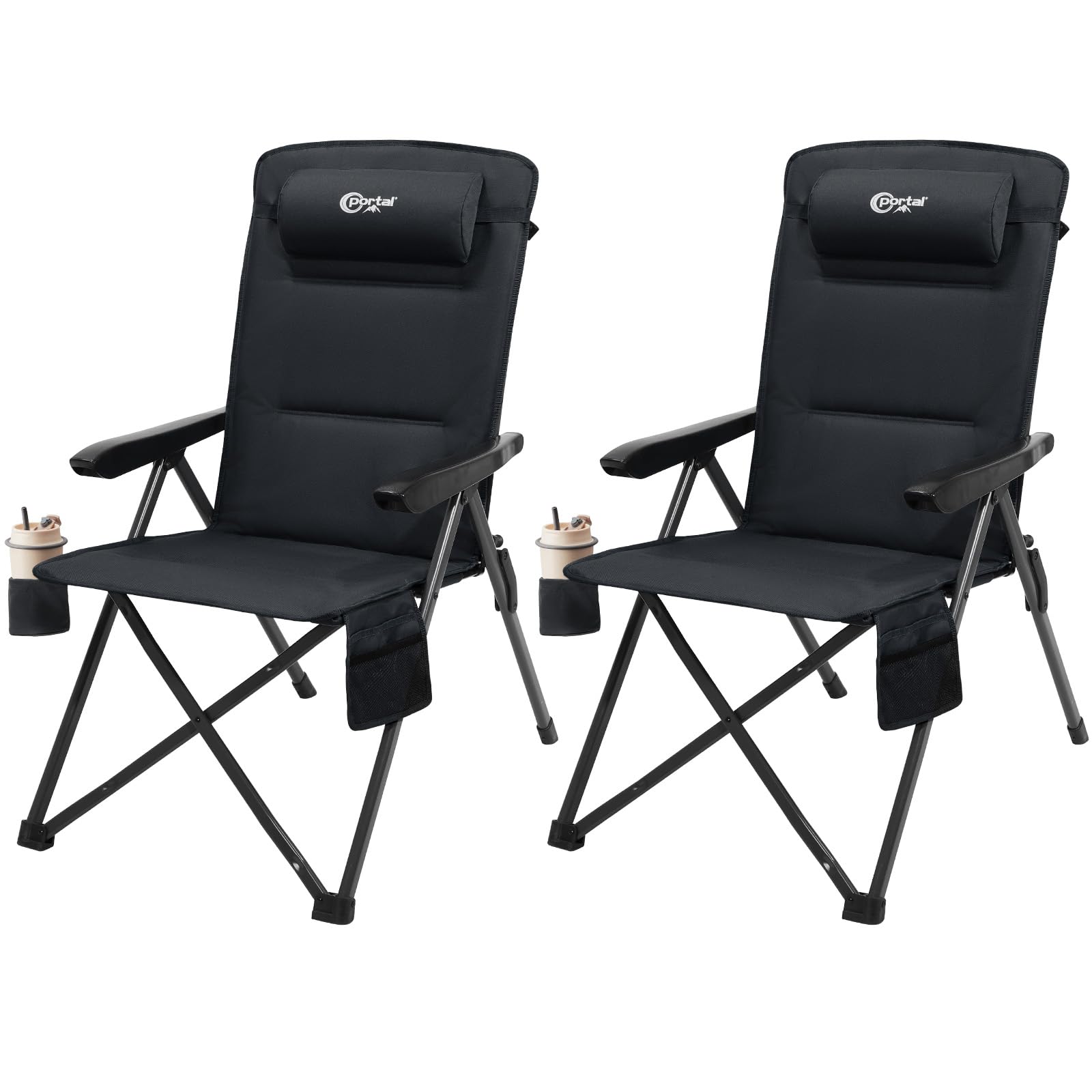 Portal Campingstuhl Faltbar Rückenverstellbar in 3 Positionen Klappstuhl 160 KG Belastbar Hohe Lehne Camping Anglerstuhl Gartenstuhl Liegestuhl Alu für Garten Balkon Picknick