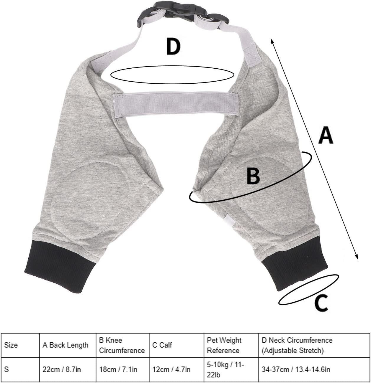 Dioche Adjustable Dog Elbow Protector with Breathable Cotton & Mesh Fabric - Joint Warming Dog Front Leg Sleeve for Puppies, Small Gray Black Size Suitable for Running (S)