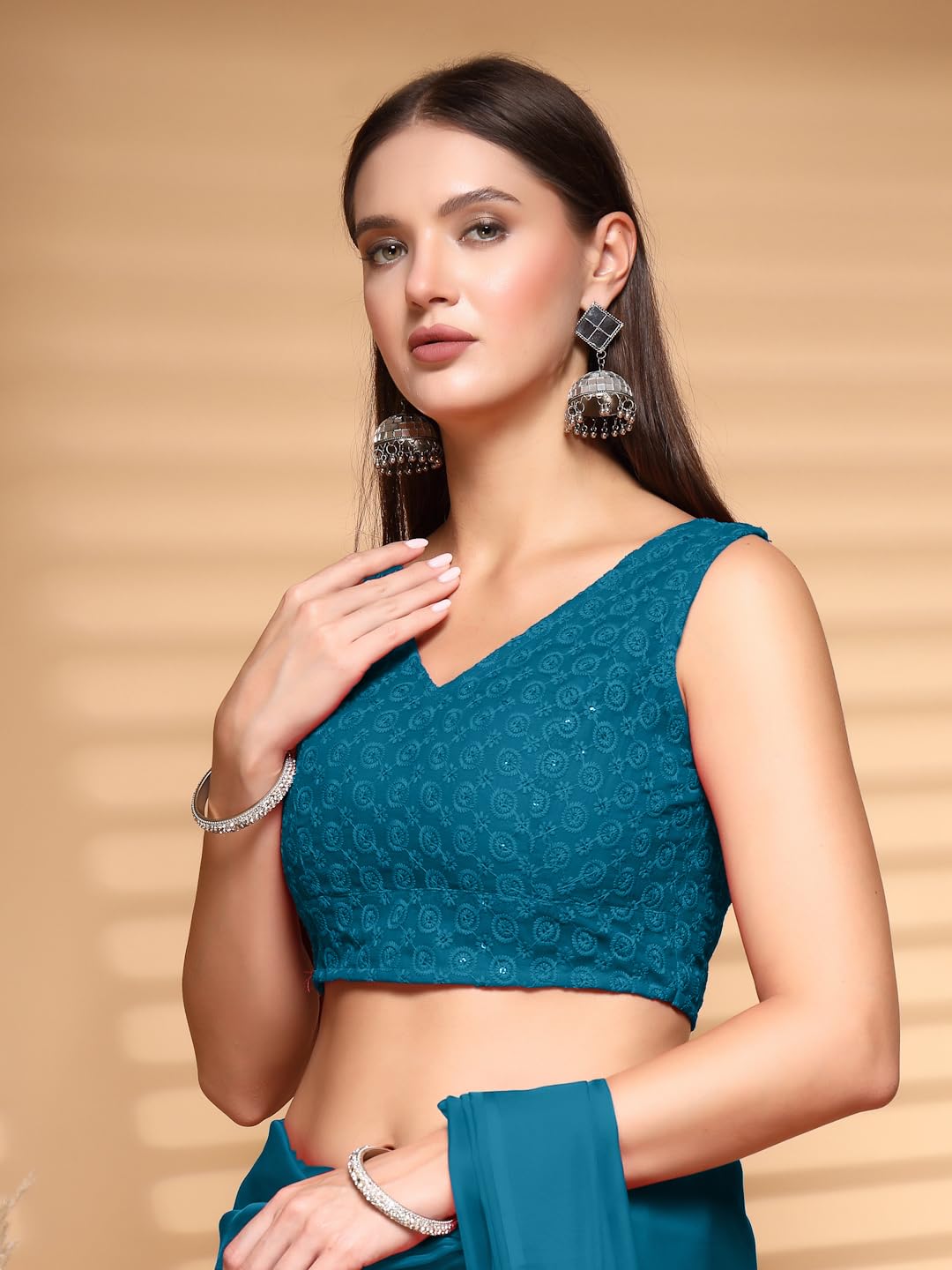 Oomph Readymade Blouse For Women, Cotton, Sleeveless, V-Neck, Rbbl608