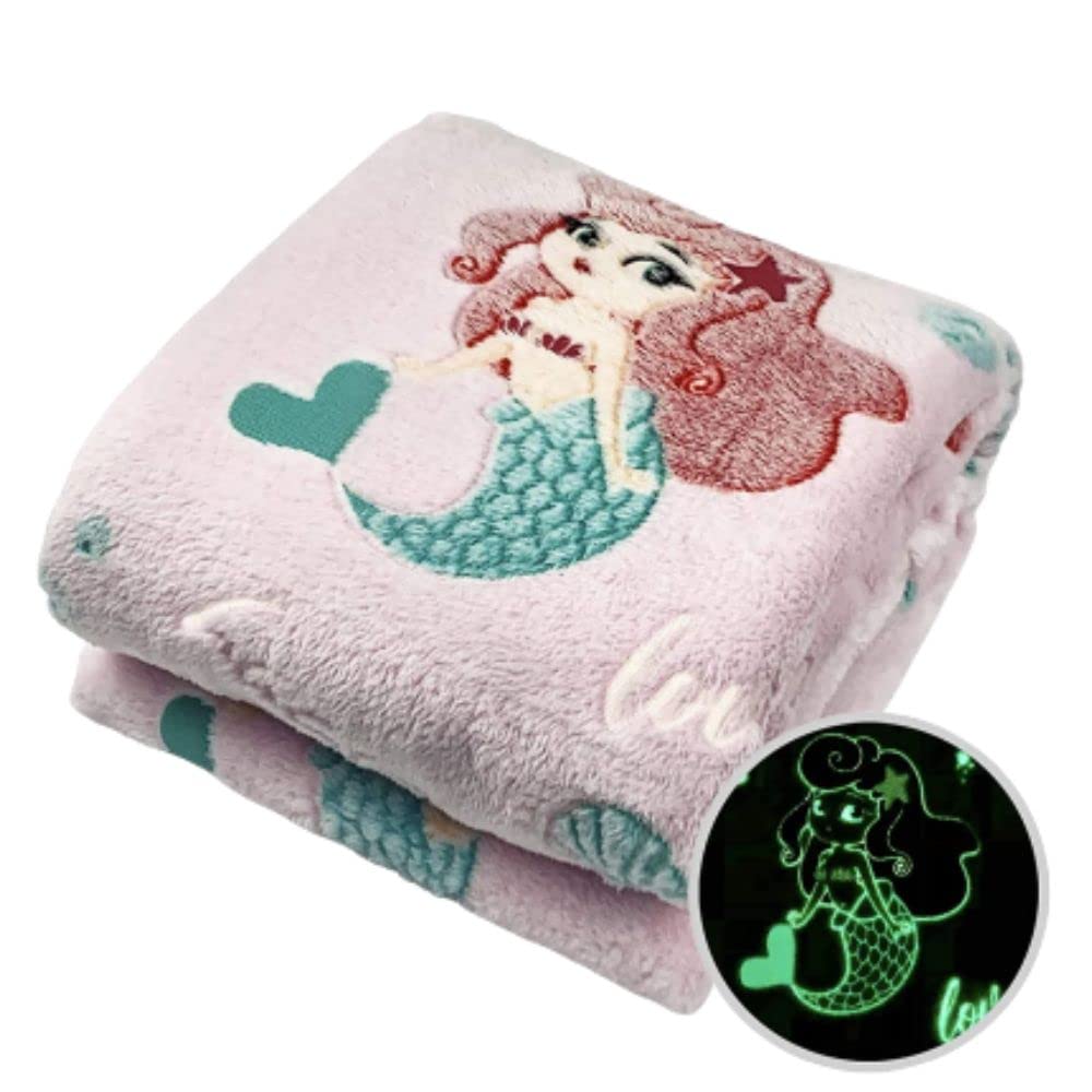 BLiSS HUES Glow in The Dark Blanket Gifts for Toddler Kids Teen Girls| 80 x 70 inch/ 200cm x 180cm |Bedroom Décor, Lightweight Throw Blankets|Soft Cozy Fluffy Luminous Throw Blanket - Pink Mermaid-image-16