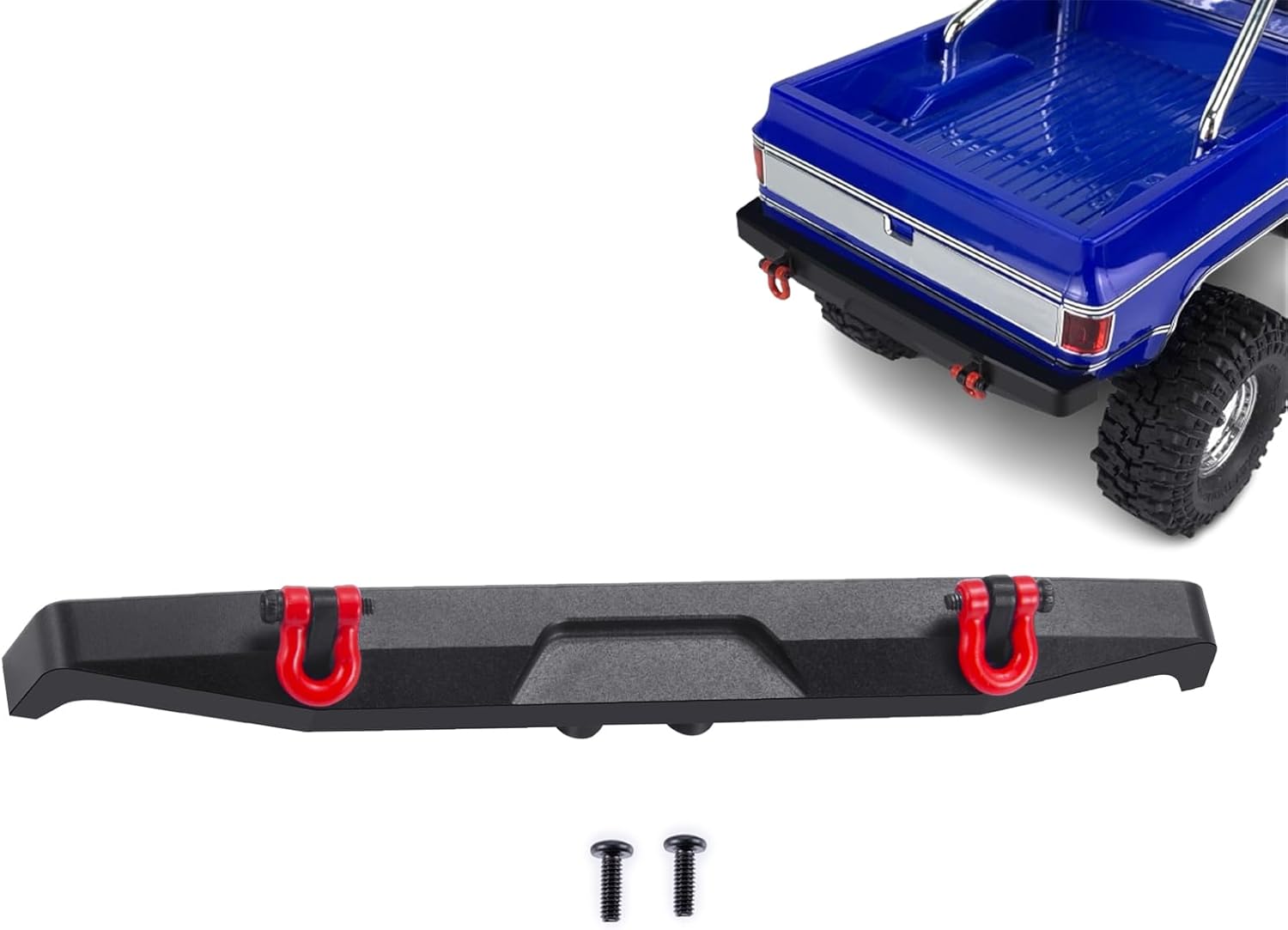 RCHUBAM TRX4M K10 Front & Rear RC Bumper 1Set Aluminum RC Car Bumper with Red Metal Trailer Hitch Hooks Compatible for 1/18 TRX4M K10 RC Crawler Car (Front Bumper)