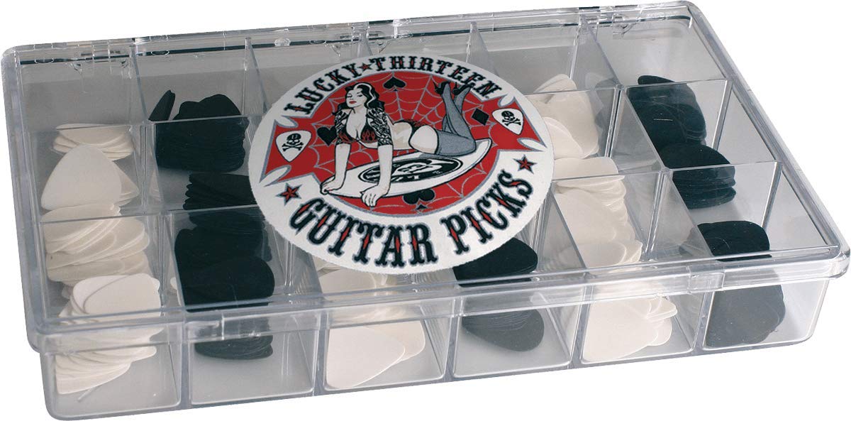 JIM DUNLOP Plektrum Lucky 13 Serie II Tortex, Schachtel mit 432, Weiß und Schwarz, nylon